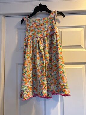 MINI BODEN Girls Jersey Floral Dress 7-8 Frill Sleeve Tropical Girl